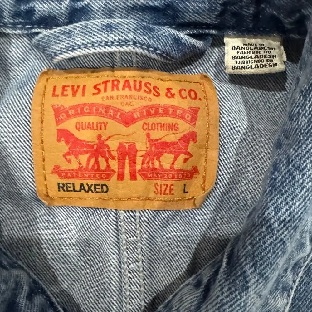 Levi's Relaxed Fit Denim Chore Coat Mens L Blue Medium Wash Workwear GUC